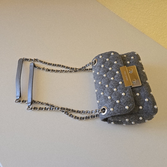 Michael Kors Sloan Small Quilted Wool Felt Pearl Embellished Chain Shoulder Bag - Picture 9 of 16